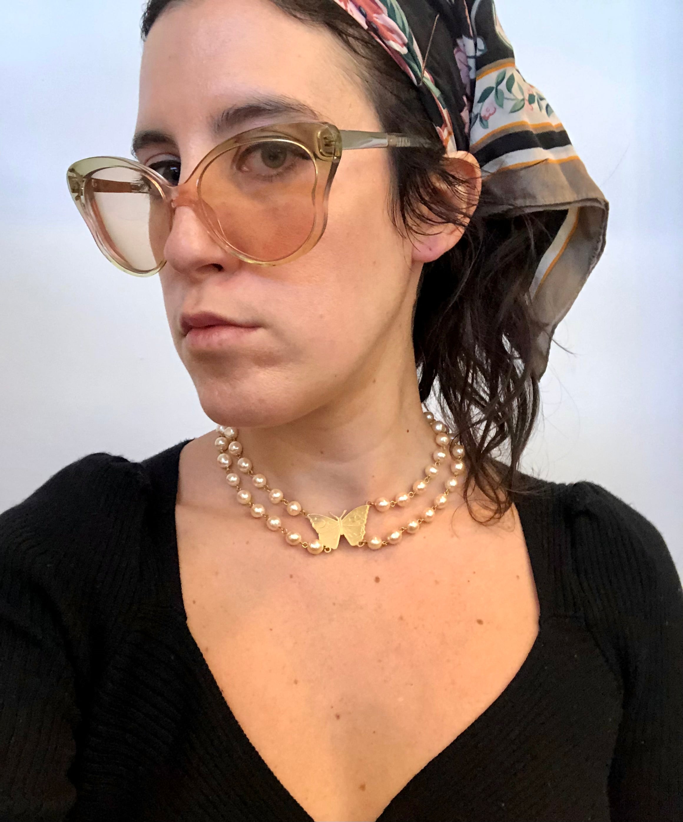 Faux Pearl Double a butterfly Collar Choker- 2 sizes