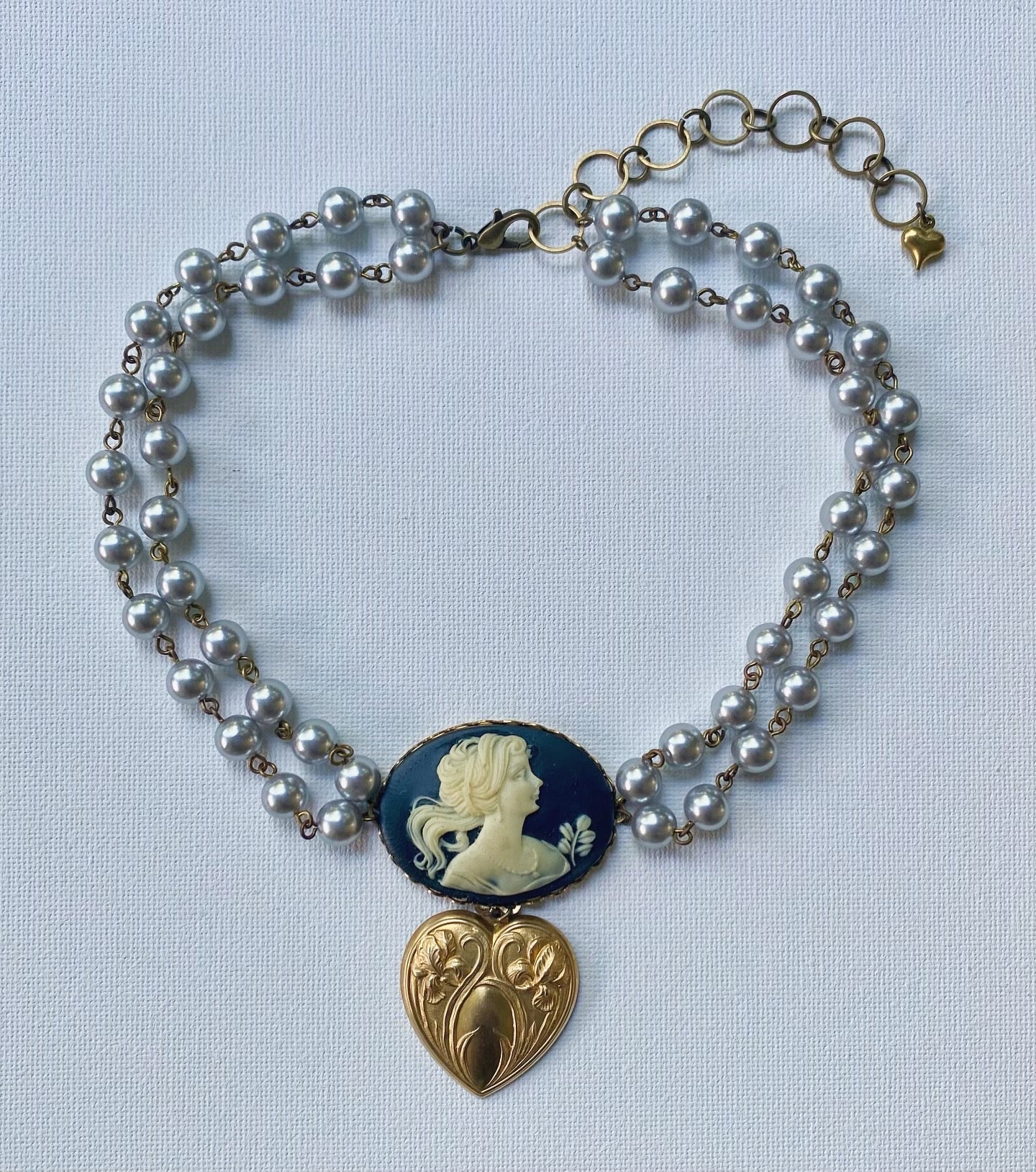 Victorian Cameo Faux Pearl Double Rosary Choker