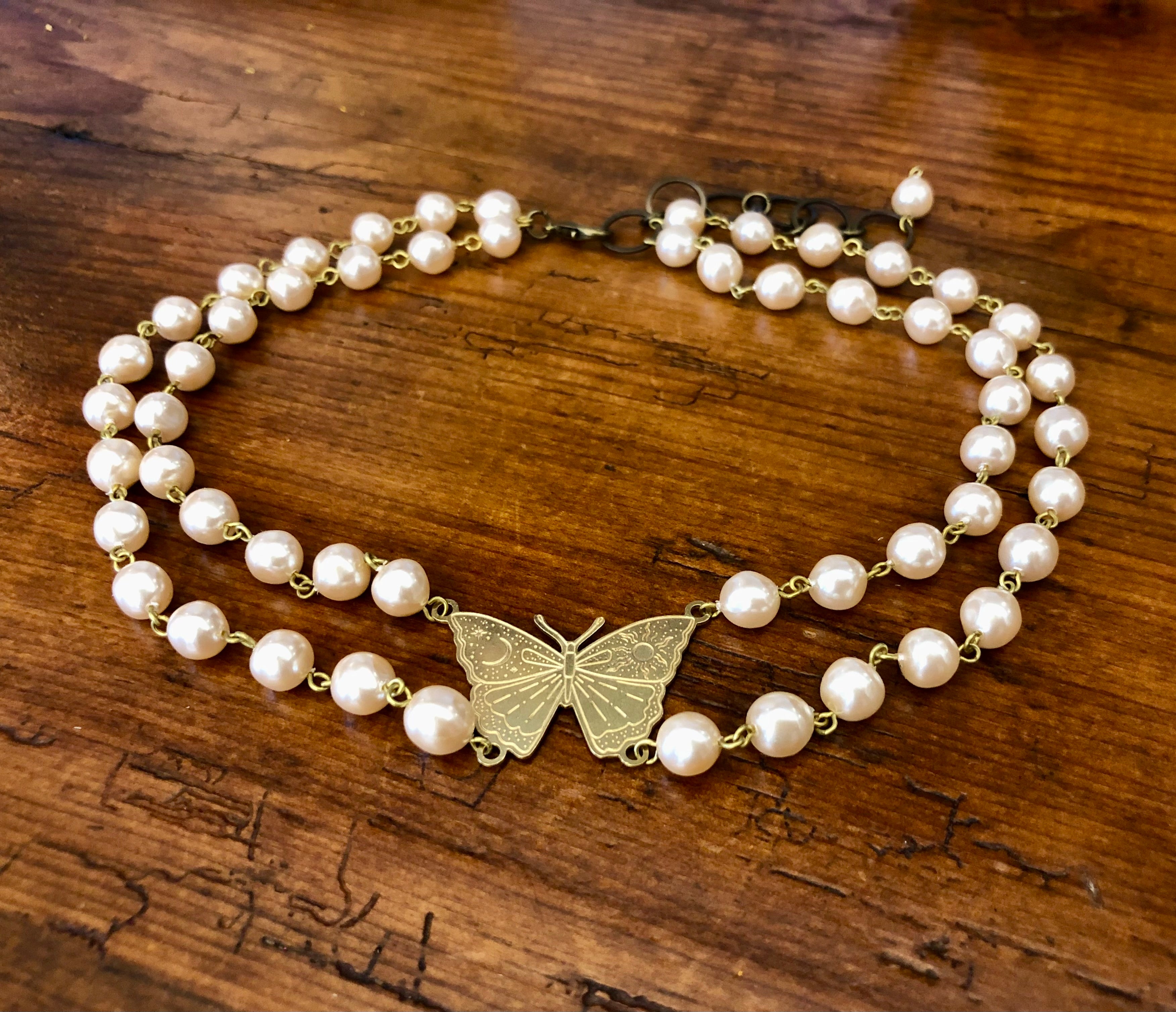 Faux Pearl Double a butterfly Collar Choker- 2 sizes
