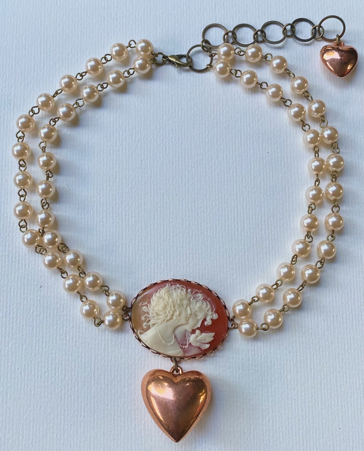 Victorian Cameo Faux Pearl Double Rosary Choker