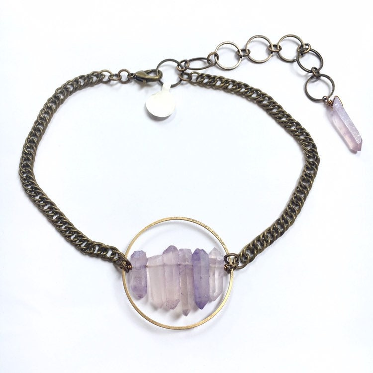 Lilac Quartz Chunk Cluster Choker- Adjustable Oxidized Curb Chain Tight Necklace Statement Goth millenial lavender pastel light purple