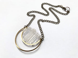 Crescent Crystal Clear Quartz Necklace Long Oxidized Brass Moon Witch Magic Dangly Sparkle Shiny