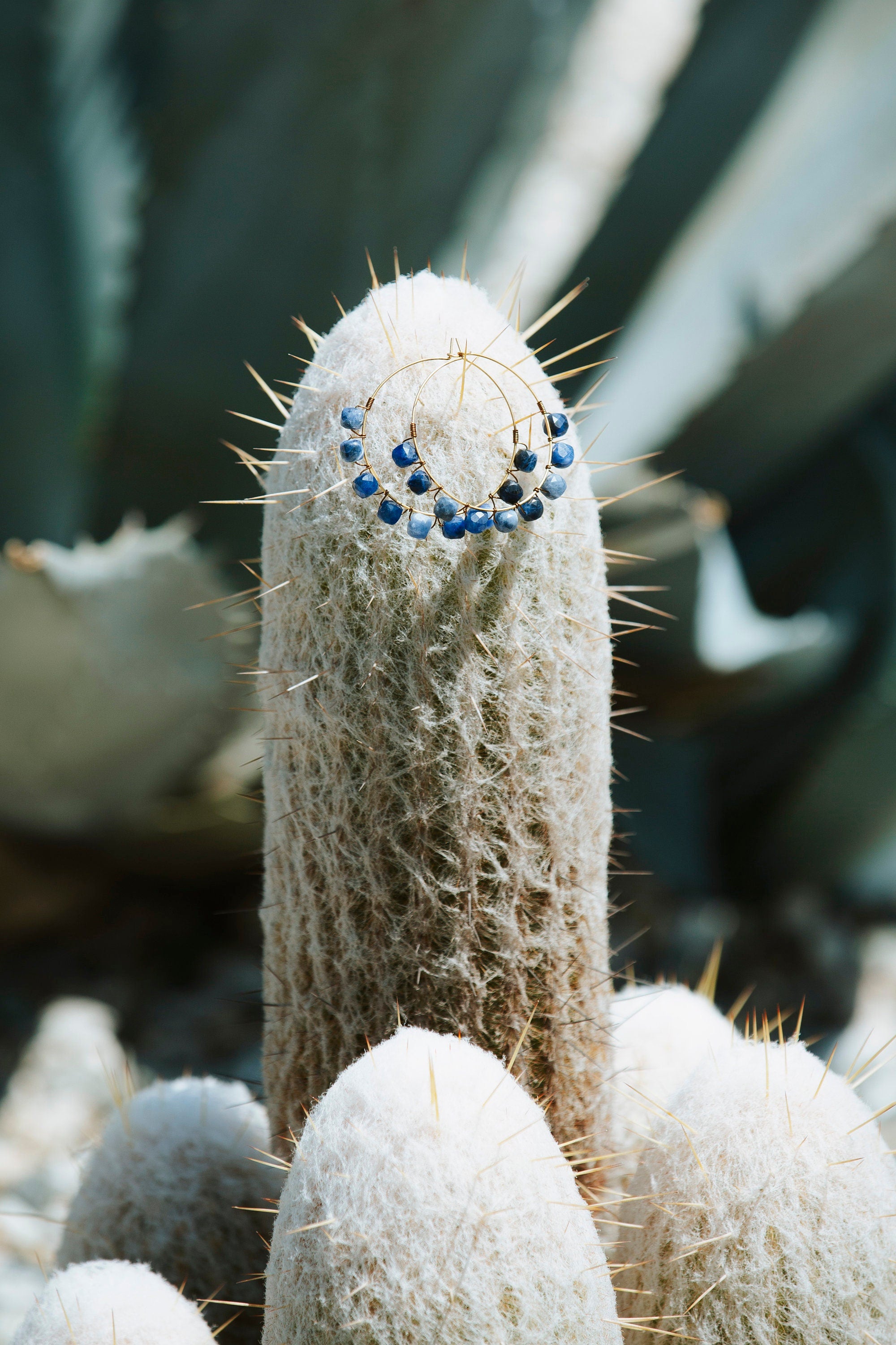 Faceted Sodalite Wire Wrapped Round Hoop Earrings Quartz Point Crystals Gift Cute Delicate Everyday Hoops Blue Circle