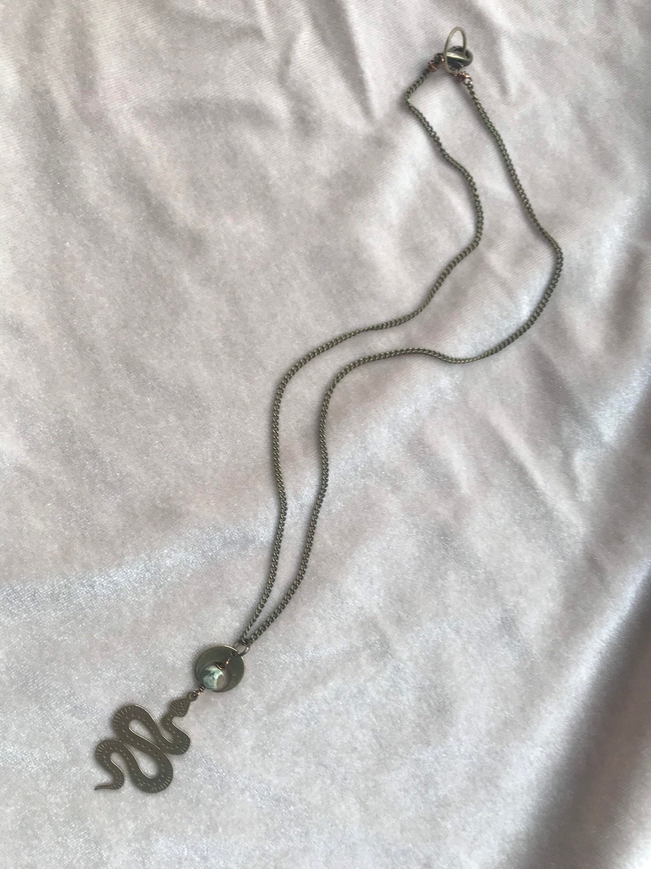 crescent snake nephrite rainforest jasper necklace 18” Green